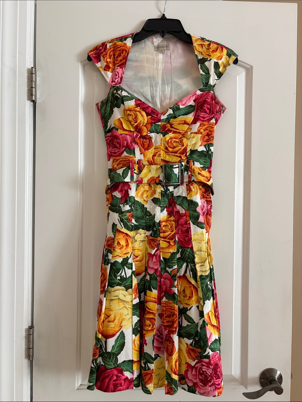 Karen Millen Floral Belted V-Neck Midi Dress size 4